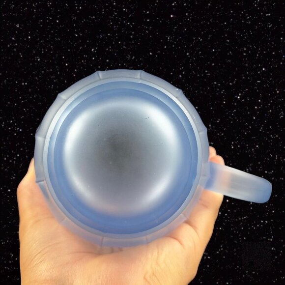 Vintage Light Blue Satin Frosted Glass Raised Cherries Leaves Carafe Pitcher Jug - Picture 4 of 12